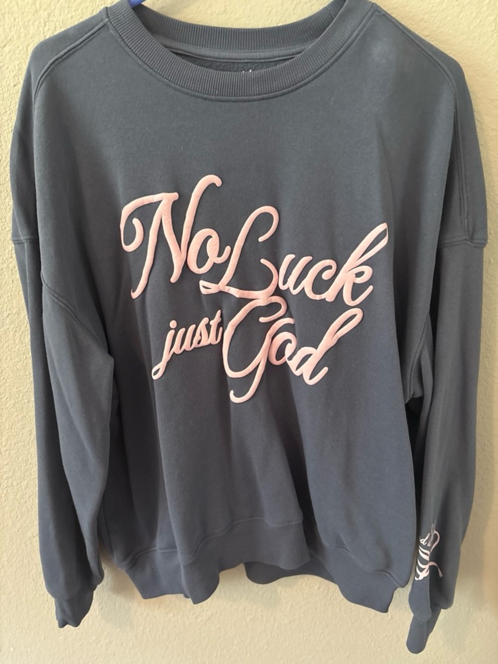 Cold Crush Charcoal Crewneck Sweatshirt with Pink Raised Script